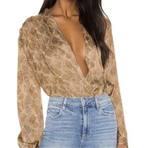 Paige tan snake print long sleeve bodysuit
